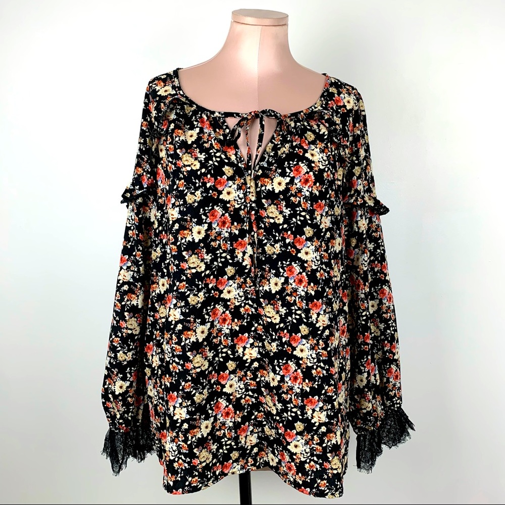 Long Sleeve Blouse with tie and Lace Cuffs